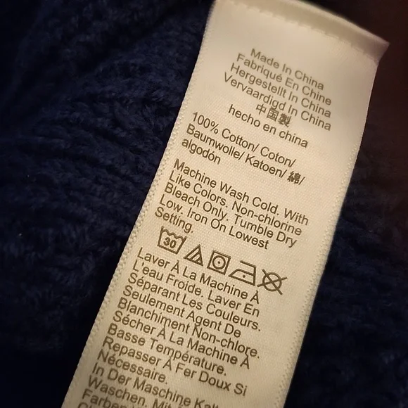 J.Crew Navy Cropped Thick Cotton Cable Knit Sweater Medium - Picture 5 of 6